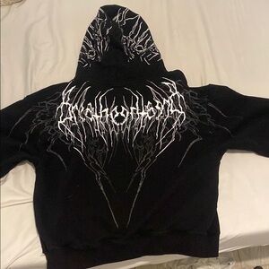 Black Graphic Hoodie with White Design
